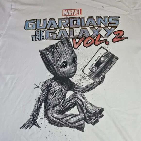 Mens Marvel T-Shirt Baby Groot Guardians of Galaxy vol. 2 Short Sleeve White - Picture 3 of 9